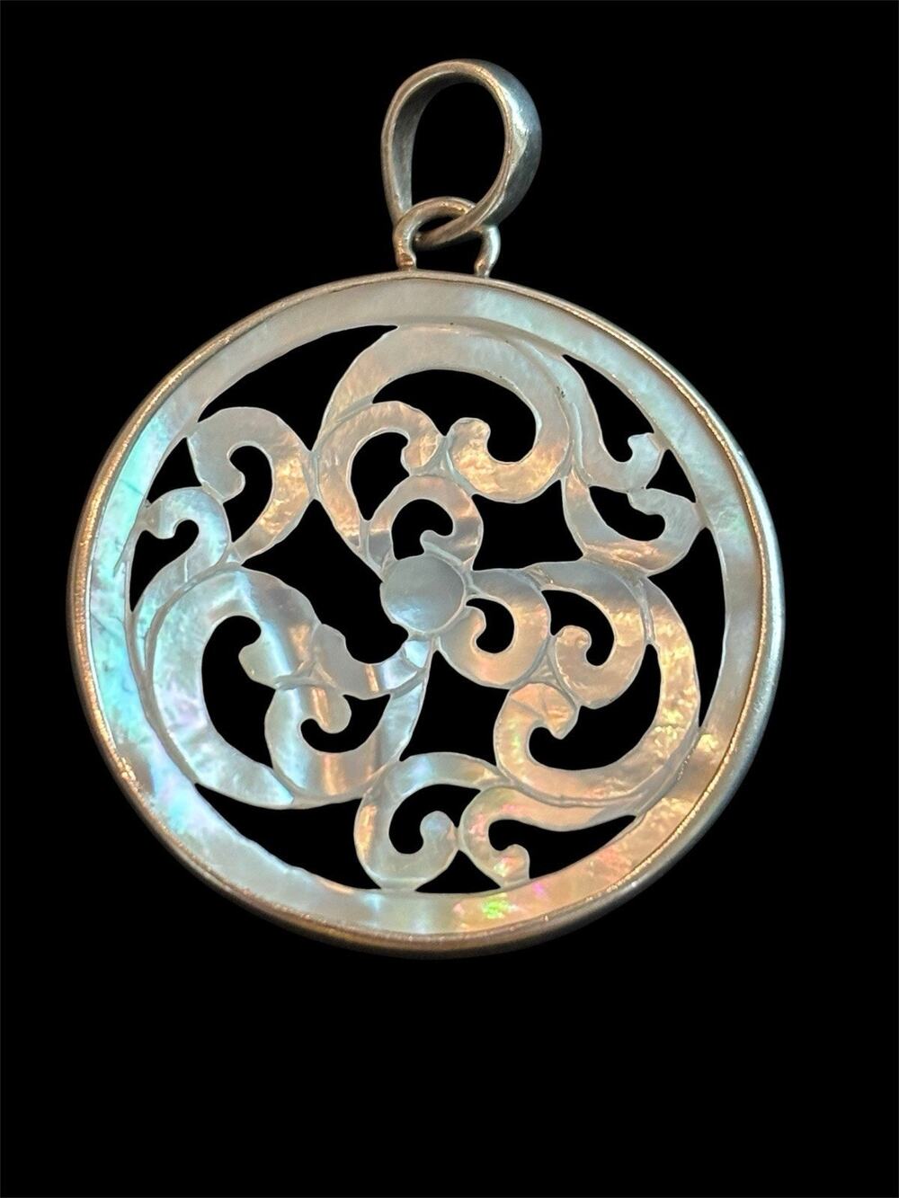 Carved White MOP Round 1.25” Pendant